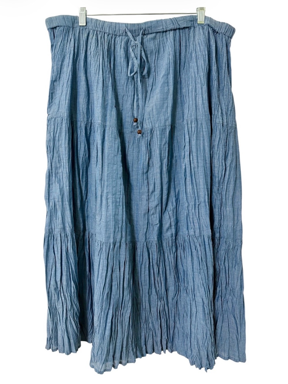 White Stag Tiered Maxi Skirt Women XL Blue Cotton Chambray Boho Coastal Cowgirl - Picture 2 of 9